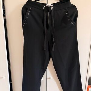 Elizabeth and James Black Eyelet Drawstring Cropped Pants
